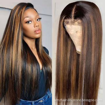 Brazilian Virgin Cuticle Aligned Hair Vendors 150% 180%Transparent HD Lace Closure 4x4 Human Hair Highlight Wigs For Black Women